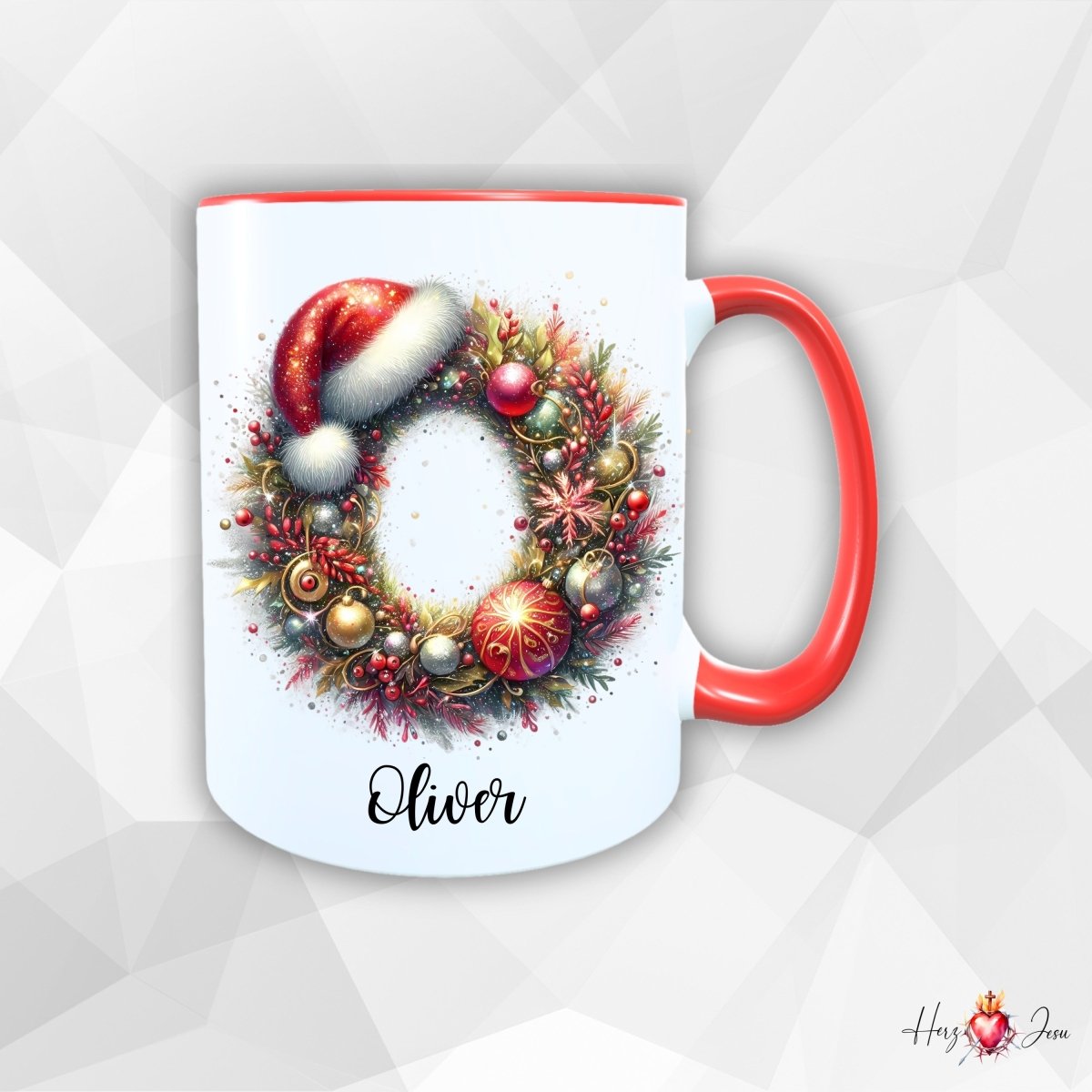 Personalisierte Keramik Weihnachtstasse mit deinem Namen Namenstasse_0041T - Herz Jesu