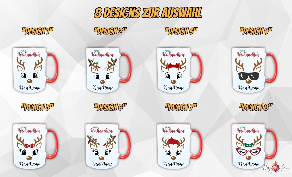 Personalisierte Keramik Weihnachtstasse mit deinem Namen Rentier Motiv_0055T - Herz Jesu