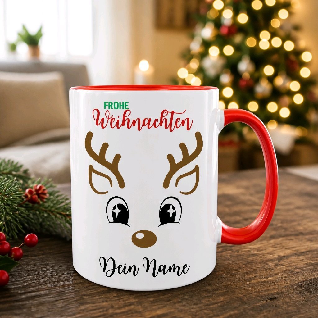 Personalisierte Keramik Weihnachtstasse mit deinem Namen Rentier Motiv_0055T - Herz Jesu