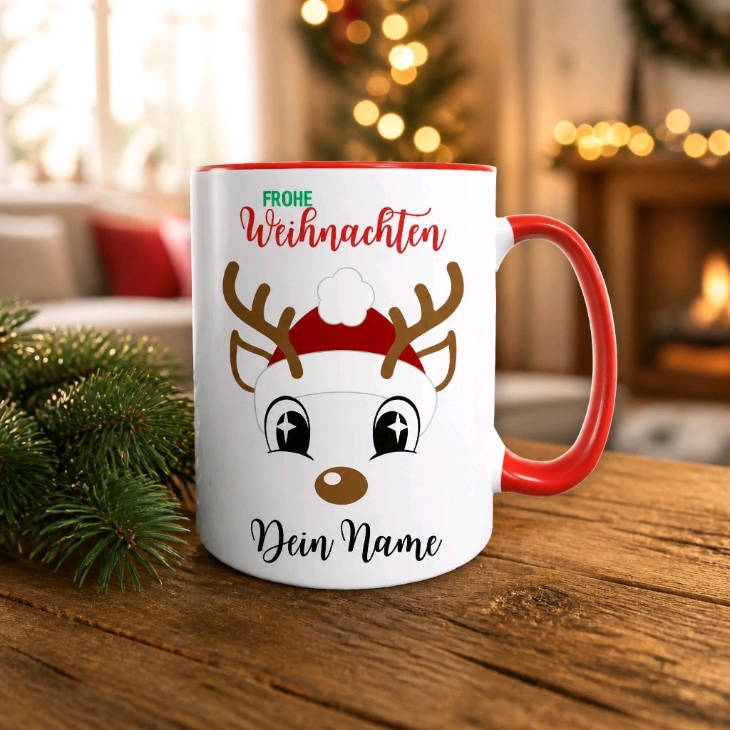 Personalisierte Keramik Weihnachtstasse mit deinem Namen Rentier Motiv_0055T - Herz Jesu