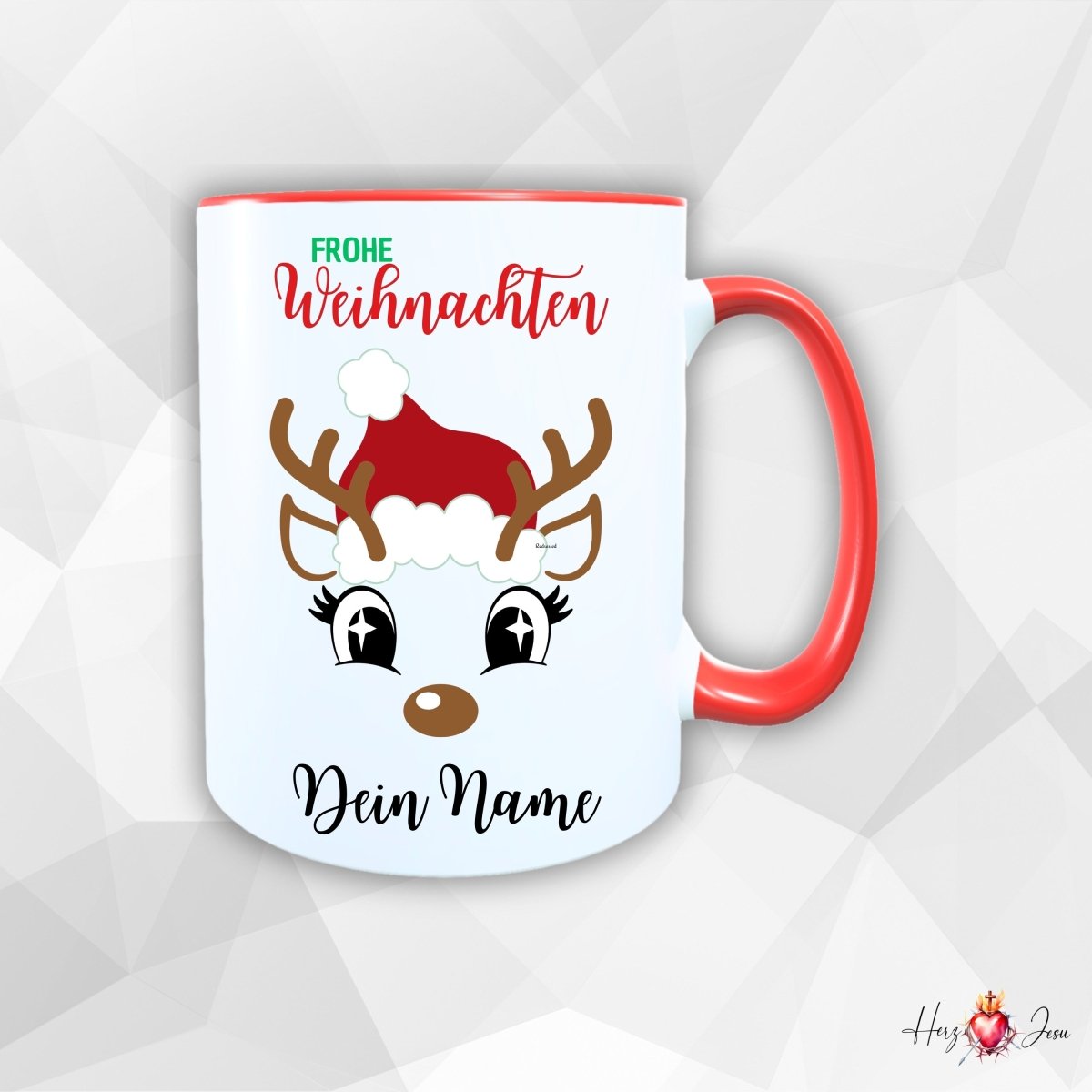 Personalisierte Keramik Weihnachtstasse mit deinem Namen Rentier Motiv_0055T - Herz Jesu