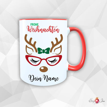 Personalisierte Keramik Weihnachtstasse mit deinem Namen Rentier Motiv_0055T - Herz Jesu