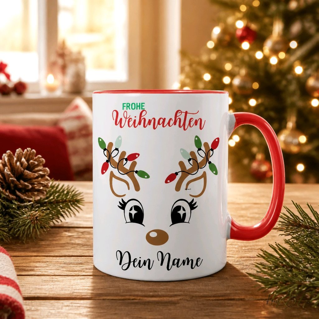 Personalisierte Keramik Weihnachtstasse mit deinem Namen Rentier Motiv_0055T - Herz Jesu