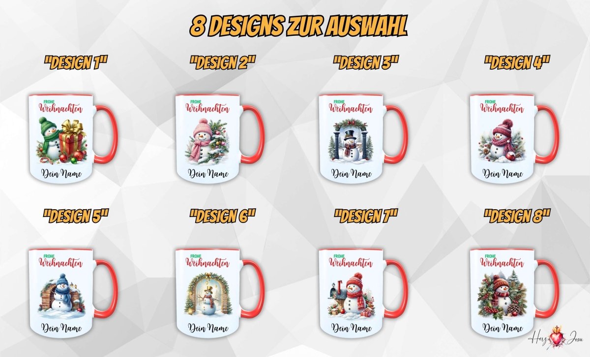 Personalisierte Keramik Weihnachtstasse mit deinem Namen Schneemann_0062T - Herz Jesu