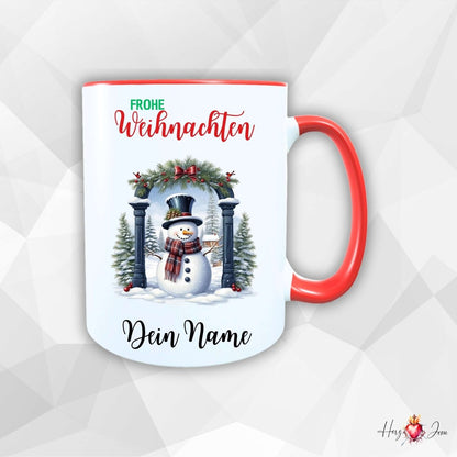 Personalisierte Keramik Weihnachtstasse mit deinem Namen Schneemann_0062T - Herz Jesu