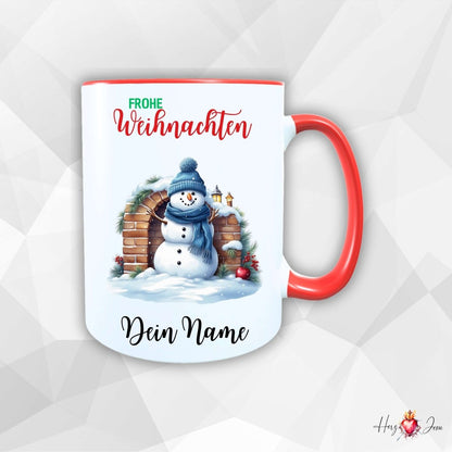 Personalisierte Keramik Weihnachtstasse mit deinem Namen Schneemann_0062T - Herz Jesu