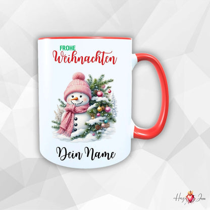 Personalisierte Keramik Weihnachtstasse mit deinem Namen Schneemann_0062T - Herz Jesu
