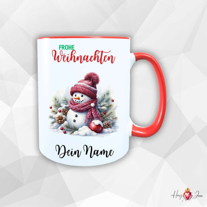 Personalisierte Keramik Weihnachtstasse mit deinem Namen Schneemann_0062T - Herz Jesu