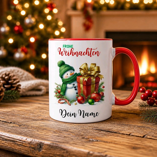 Personalisierte Keramik Weihnachtstasse mit deinem Namen Schneemann_0062T - Herz Jesu