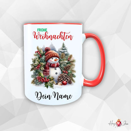 Personalisierte Keramik Weihnachtstasse mit deinem Namen Schneemann_0062T - Herz Jesu