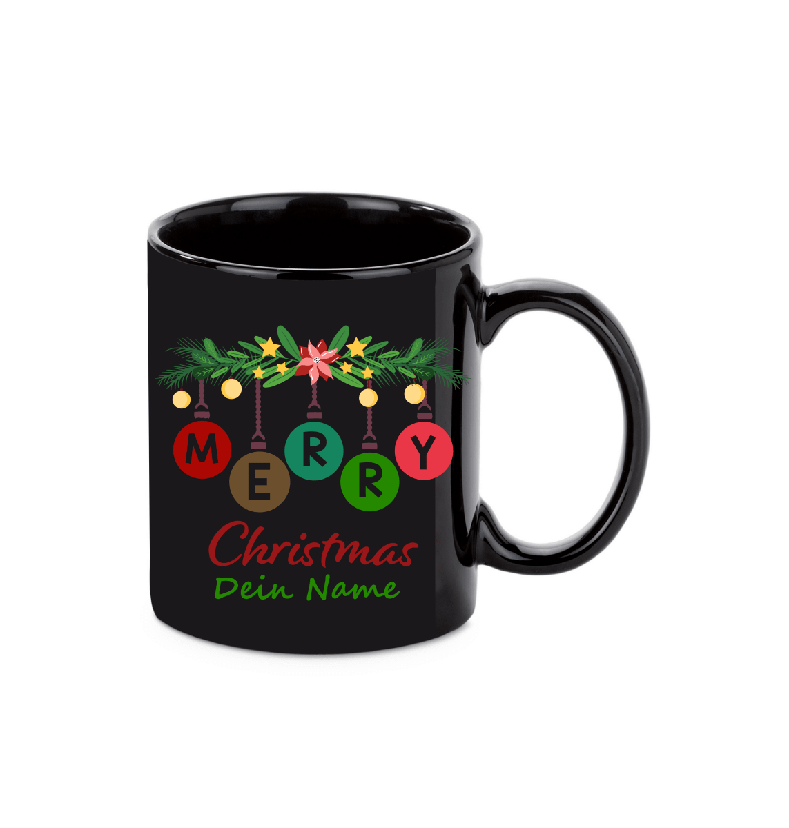 Personalisierte Keramik Weihnachtstasse mit deinem Namen Schwarz_0020T - Herz Jesu