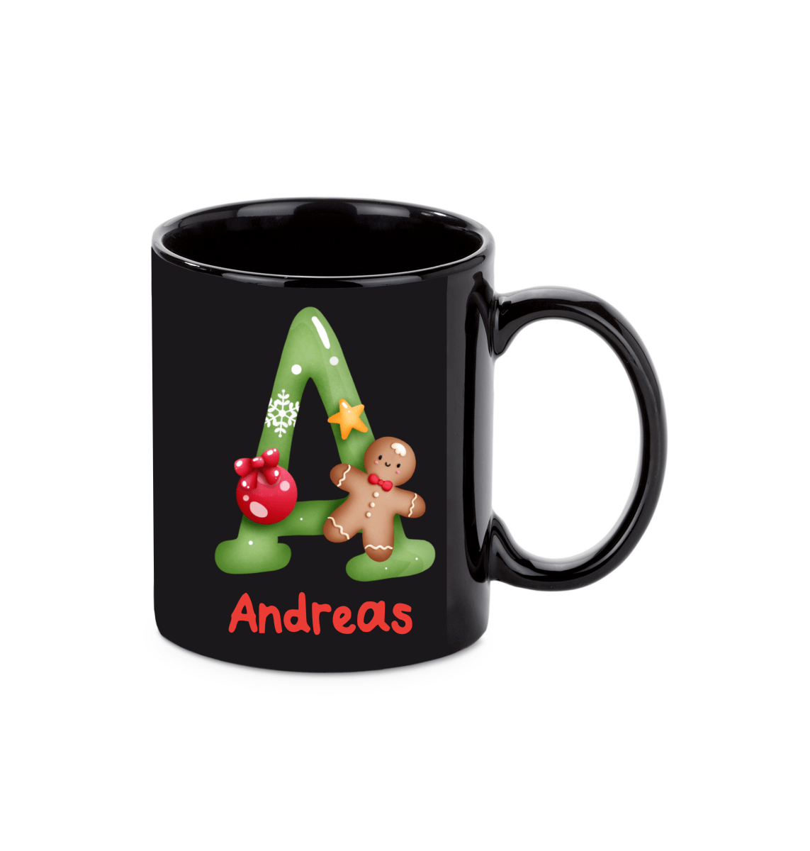 Personalisierte Keramik Weihnachtstasse mit deinem Namen Schwarz_0024T - Herz Jesu