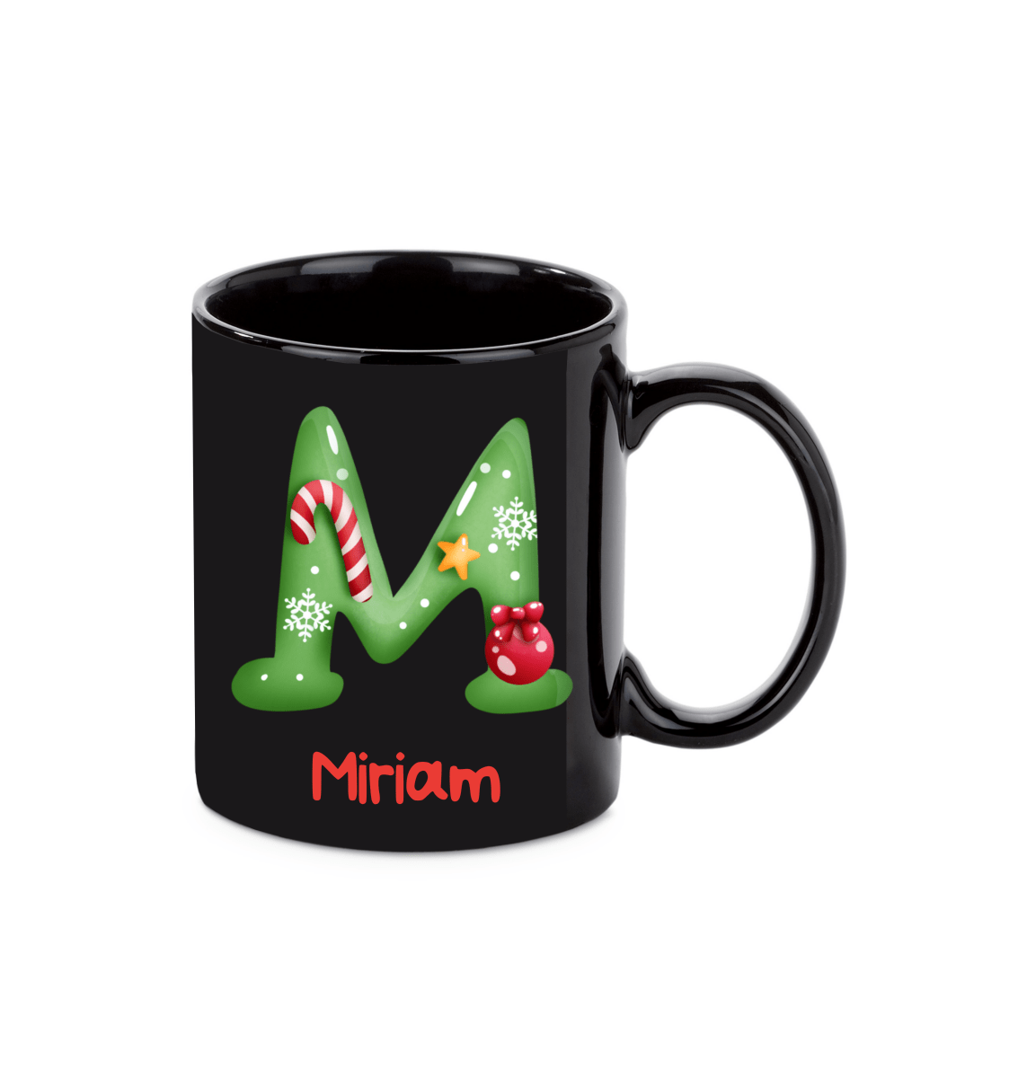Personalisierte Keramik Weihnachtstasse mit deinem Namen Schwarz_0024T - Herz Jesu