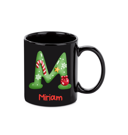 Personalisierte Keramik Weihnachtstasse mit deinem Namen Schwarz_0024T - Herz Jesu