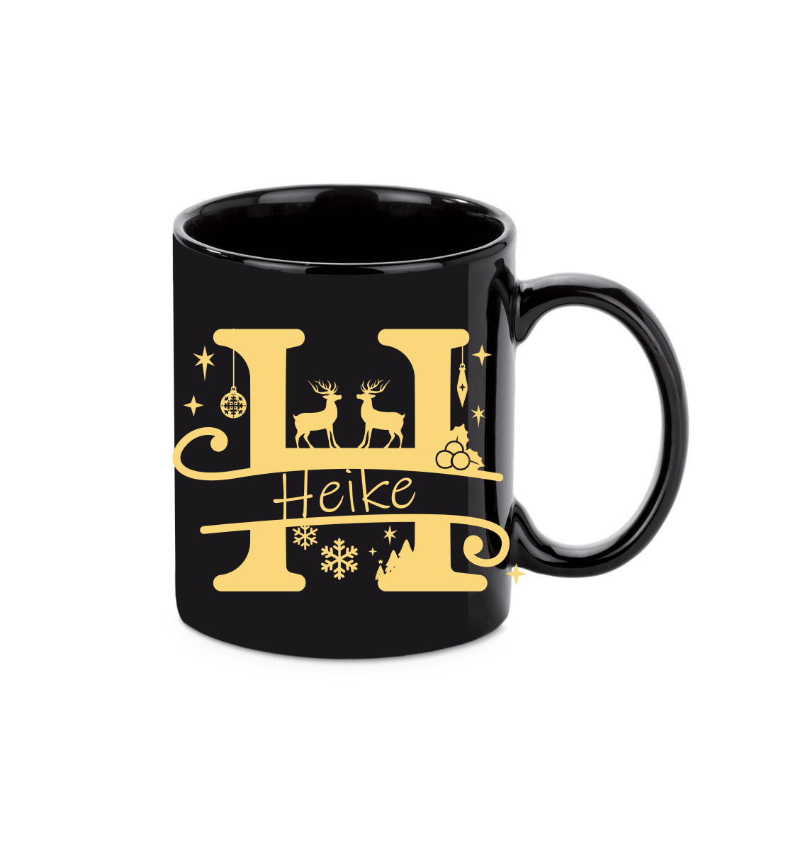 Personalisierte Keramik Weihnachtstasse mit deinem Namen Schwarz_0057T - Herz Jesu