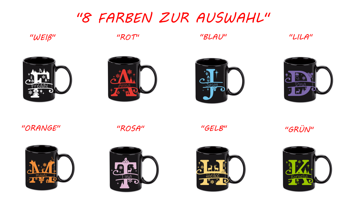 Personalisierte Keramik Weihnachtstasse mit deinem Namen Schwarz_0057T - Herz Jesu