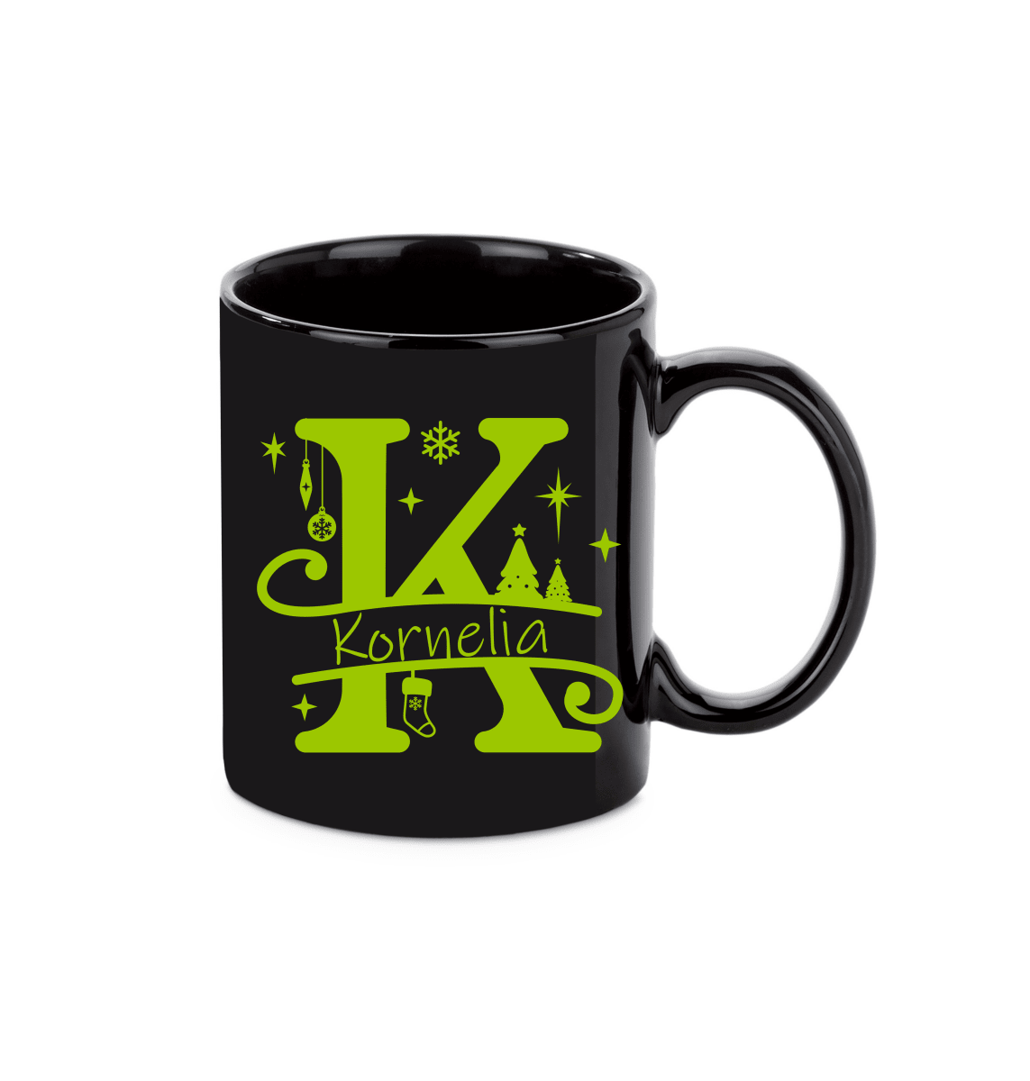 Personalisierte Keramik Weihnachtstasse mit deinem Namen Schwarz_0057T - Herz Jesu
