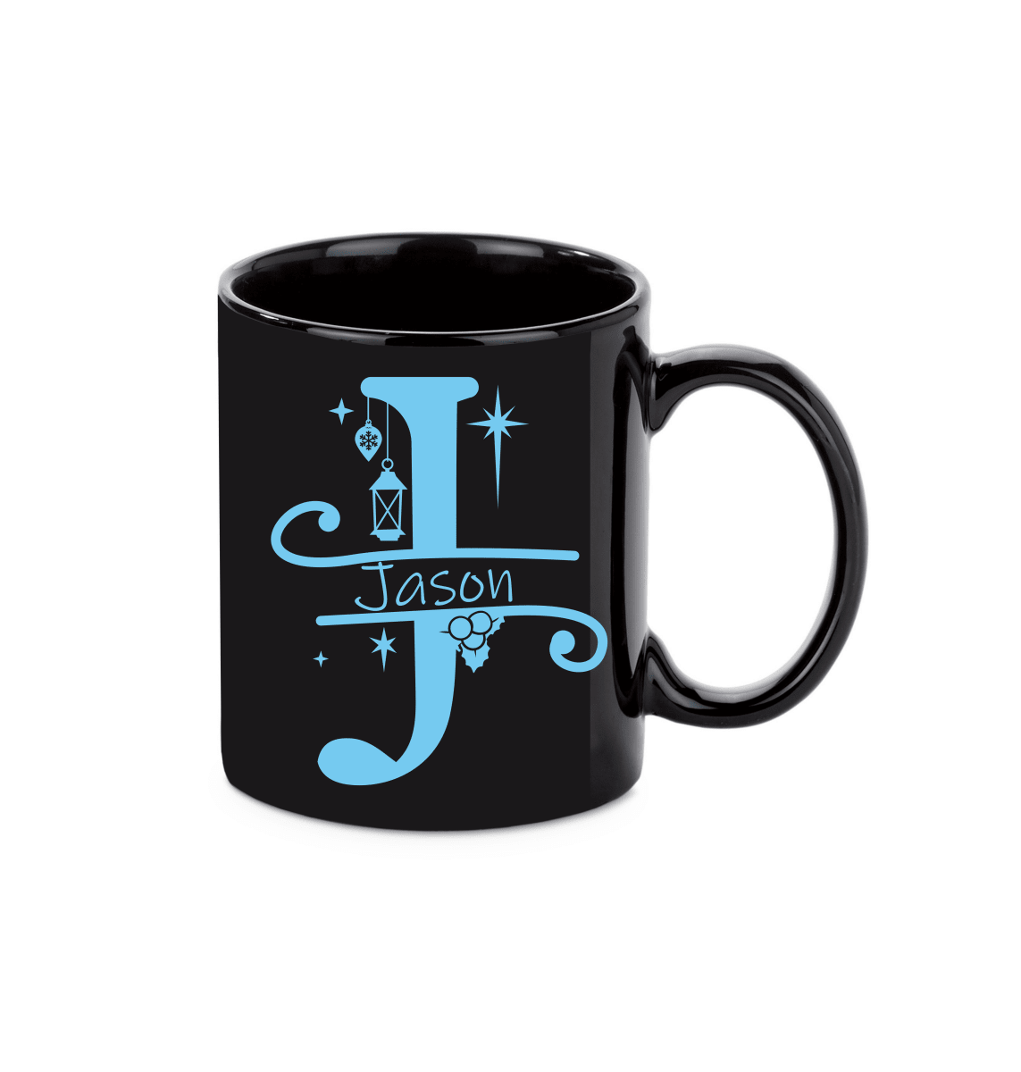 Personalisierte Keramik Weihnachtstasse mit deinem Namen Schwarz_0057T - Herz Jesu