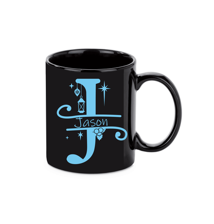 Personalisierte Keramik Weihnachtstasse mit deinem Namen Schwarz_0057T - Herz Jesu