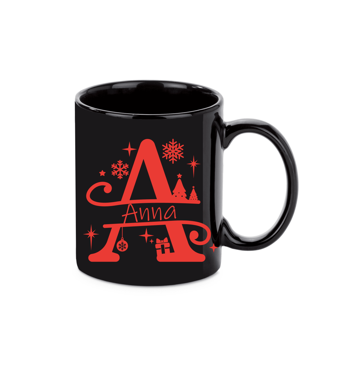 Personalisierte Keramik Weihnachtstasse mit deinem Namen Schwarz_0057T - Herz Jesu