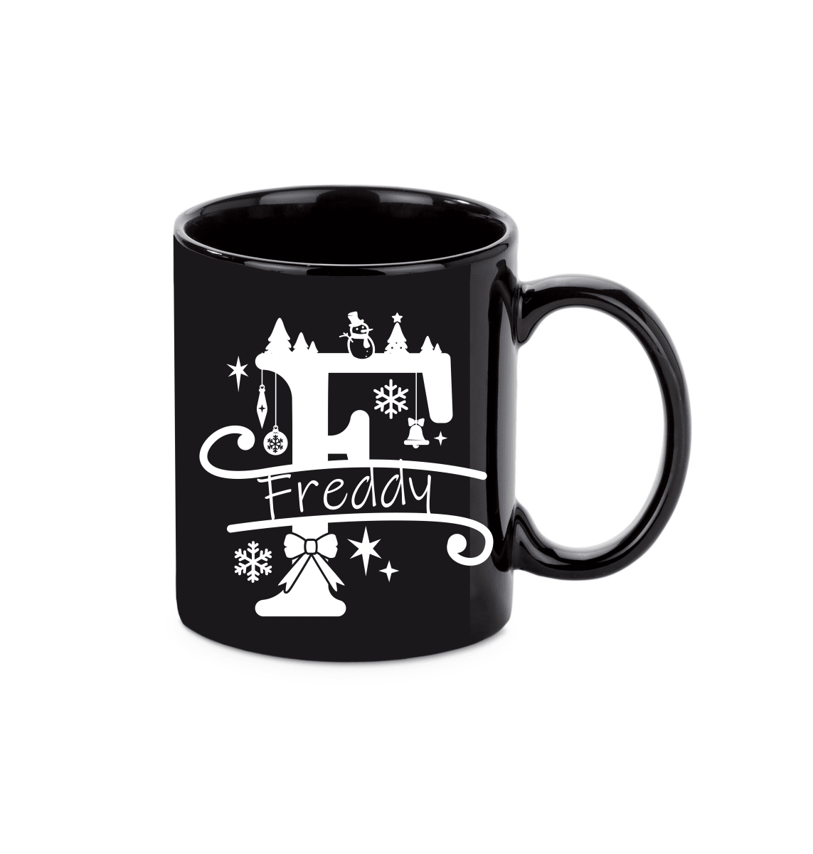 Personalisierte Keramik Weihnachtstasse mit deinem Namen Schwarz_0057T - Herz Jesu