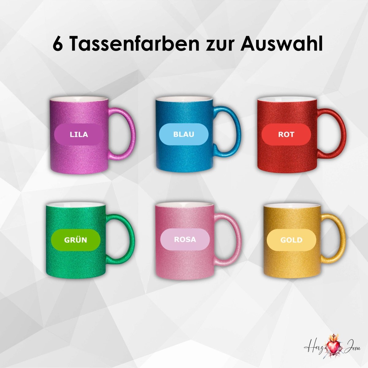 🎄 Personalisierte Keramik Weihnachtstasse mit Namen ✨ Glitzertasse – das perfekte Weihnachtsgeschenk_0052T - Herz Jesu