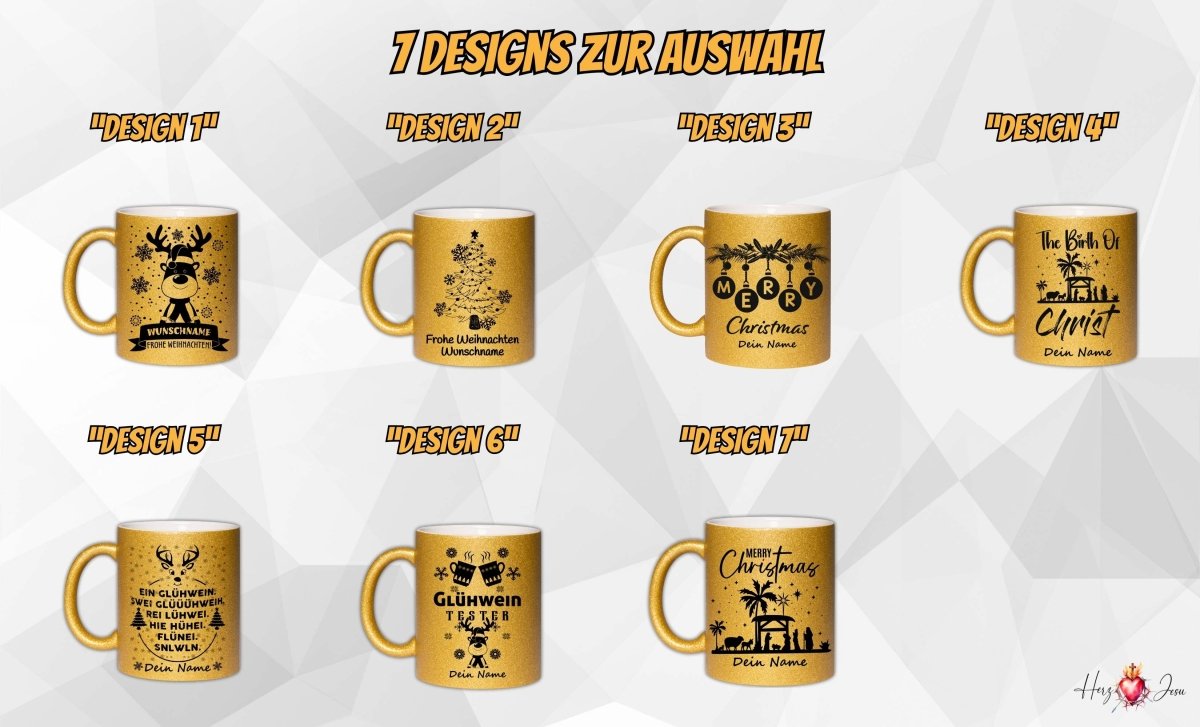 🎄 Personalisierte Keramik Weihnachtstasse mit Namen ✨ Glitzertasse – das perfekte Weihnachtsgeschenk_0052T - Herz Jesu