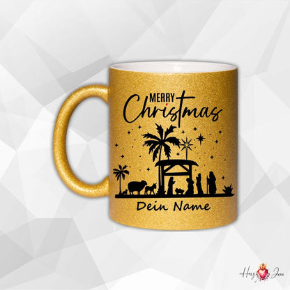 🎄 Personalisierte Keramik Weihnachtstasse mit Namen ✨ Glitzertasse – das perfekte Weihnachtsgeschenk_0052T - Herz Jesu
