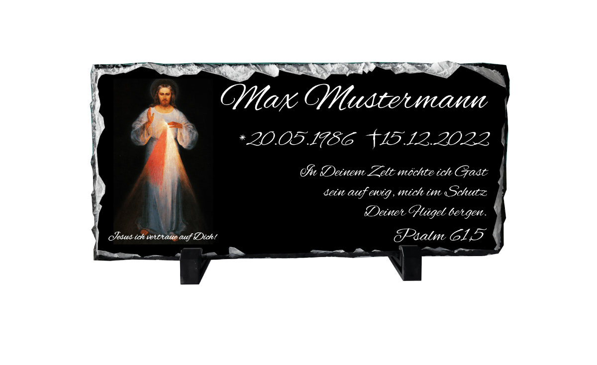 Personalisierte Schieferplatte Grabstein Grabplatte Grabschmuck Gedenkplatte_0002C - Herz Jesu