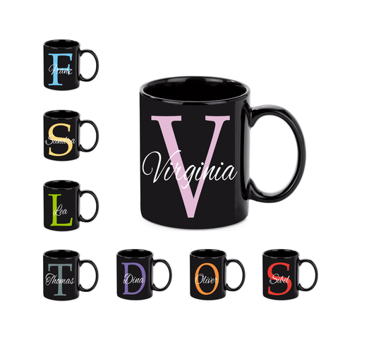 Personalisierte schwarze Keramik Tasse mit deinem Namen_0016T - Herz Jesu