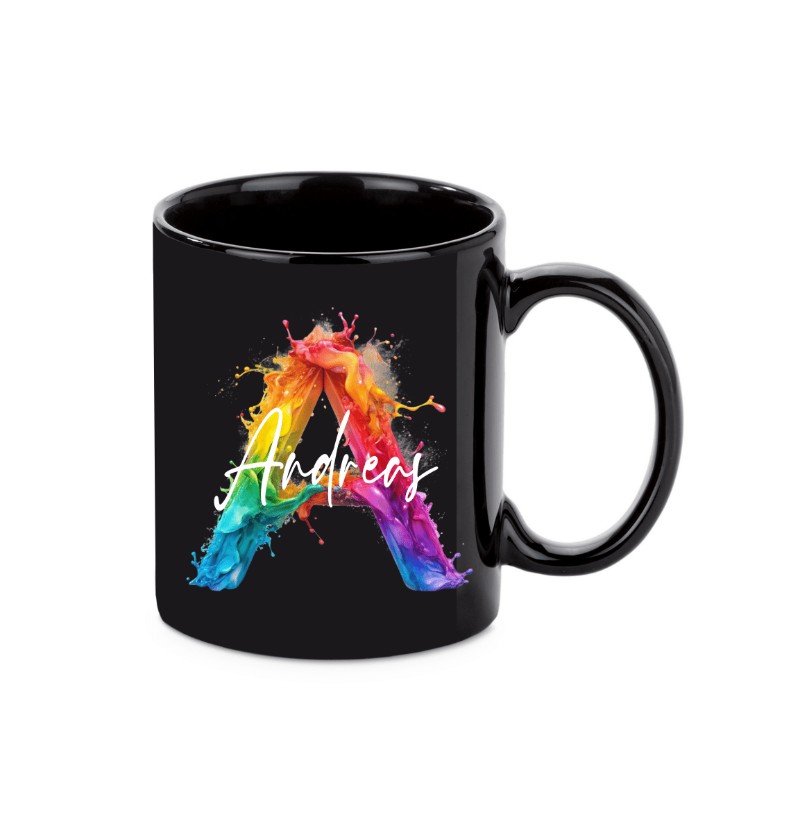 Personalisierte schwarze Keramik Tasse mit deinem Namen Regenbogen_0009T - Herz Jesu