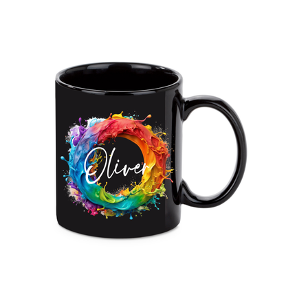 Personalisierte schwarze Keramik Tasse mit deinem Namen Regenbogen_0009T - Herz Jesu