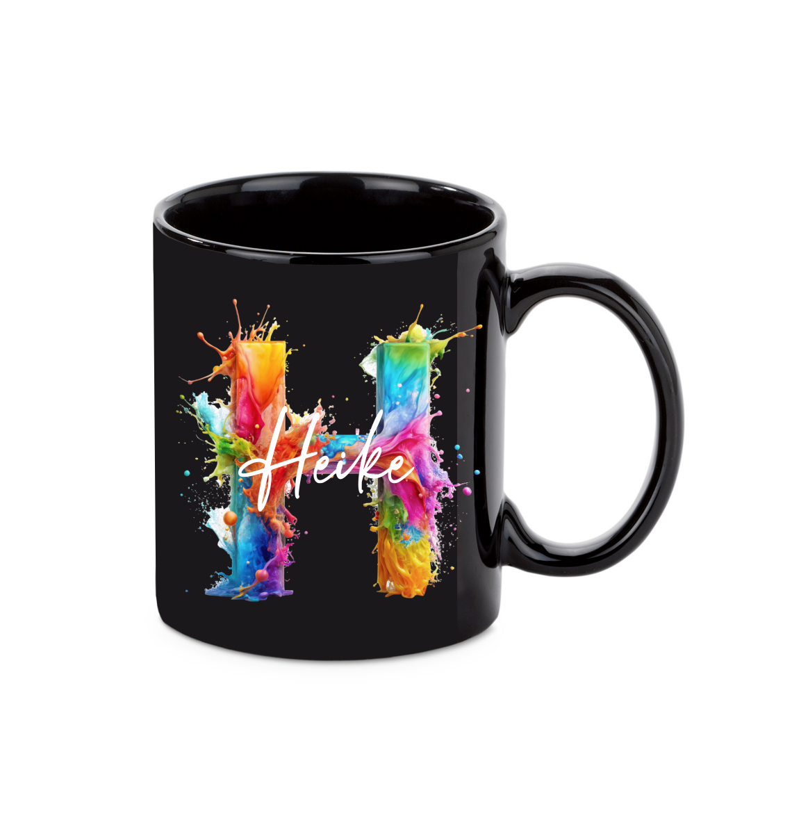 Personalisierte schwarze Keramik Tasse mit deinem Namen Regenbogen_0009T - Herz Jesu