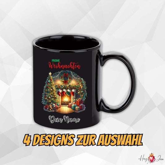 Personalisierte schwarze Keramik Weihnachtstasse mit deinem Namen Weihnachtsgeschenk_0093T - Herz Jesu