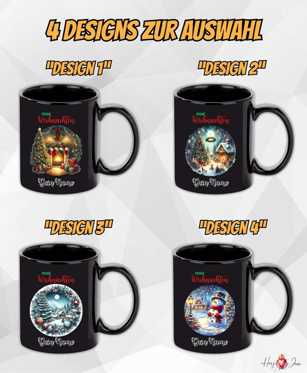 Personalisierte schwarze Keramik Weihnachtstasse mit deinem Namen Weihnachtsgeschenk_0093T - Herz Jesu