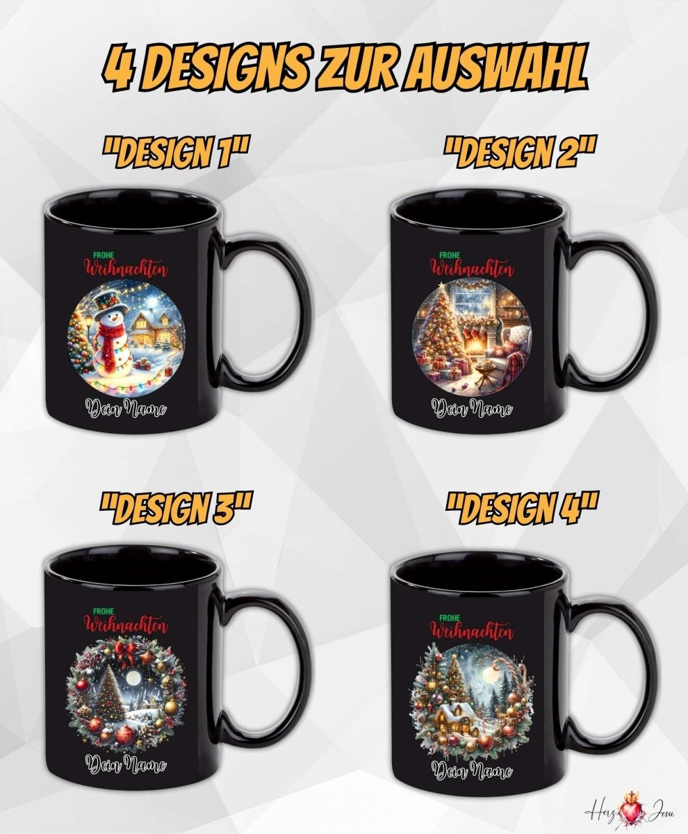 Personalisierte schwarze Keramik Weihnachtstasse mit deinem Namen Weihnachtsgeschenk_0094T - Herz Jesu