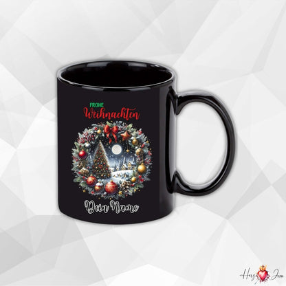 Personalisierte schwarze Keramik Weihnachtstasse mit deinem Namen Weihnachtsgeschenk_0094T - Herz Jesu