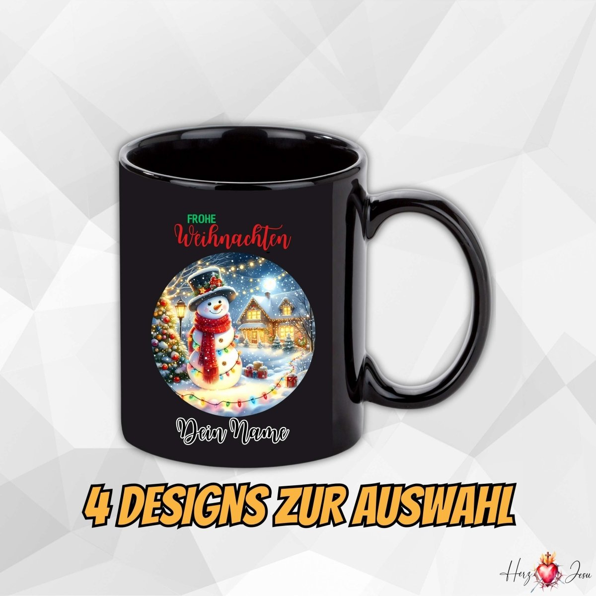 Personalisierte schwarze Keramik Weihnachtstasse mit deinem Namen Weihnachtsgeschenk_0094T - Herz Jesu