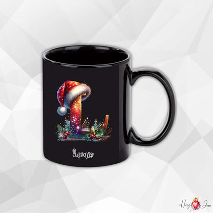 Personalisierte schwarze Keramik Weihnachtstasse mit deinem Namen Weihnachtsgeschenk_0095T - Herz Jesu