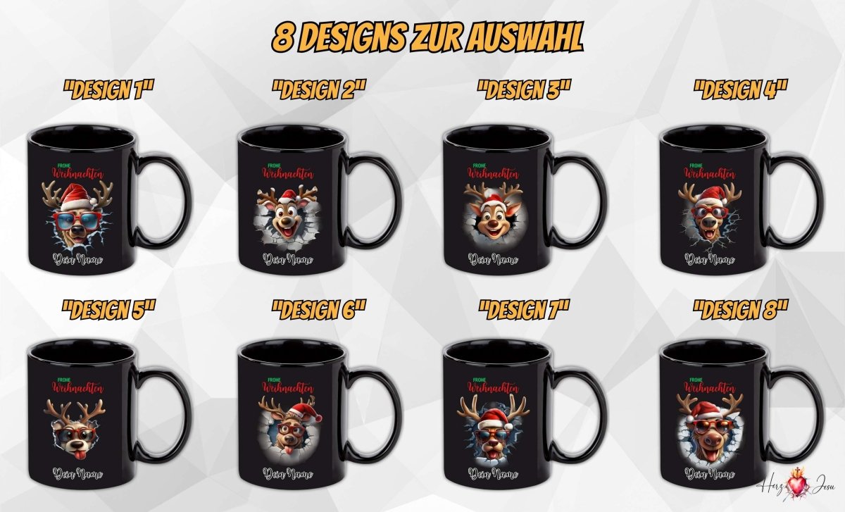 Personalisierte schwarze Keramik Weihnachtstasse mit deinem Namen Weihnachtsgeschenk_0096T - Herz Jesu