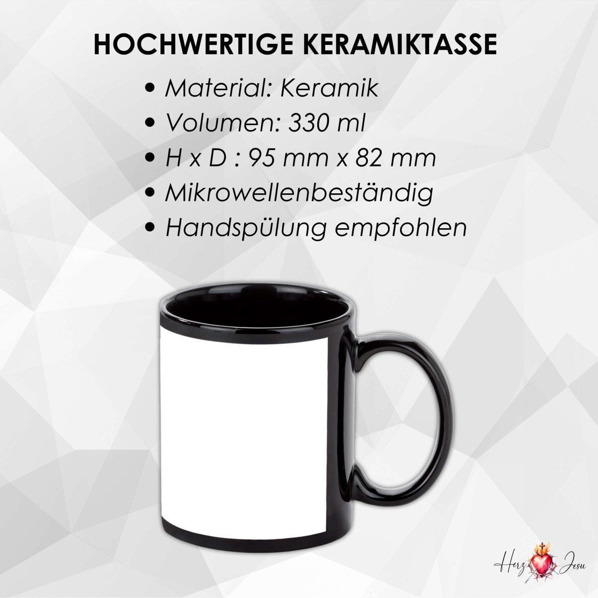 Personalisierte schwarze Keramik Weihnachtstasse mit deinem Namen Weihnachtsgeschenk_0097T - Herz Jesu