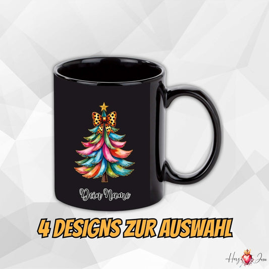 Personalisierte schwarze Keramik Weihnachtstasse mit deinem Namen Weihnachtsgeschenk_0097T - Herz Jesu
