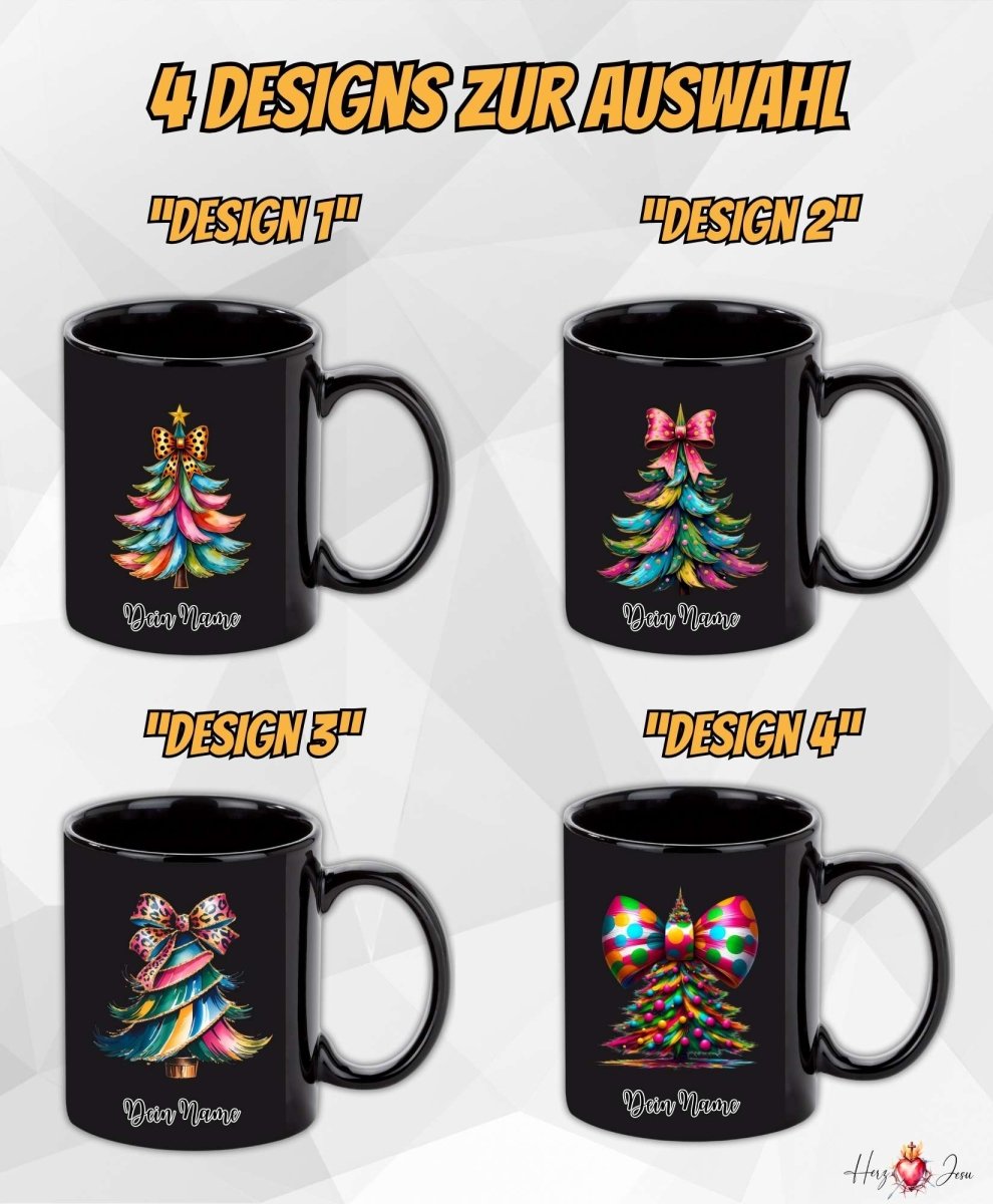 Personalisierte schwarze Keramik Weihnachtstasse mit deinem Namen Weihnachtsgeschenk_0097T - Herz Jesu