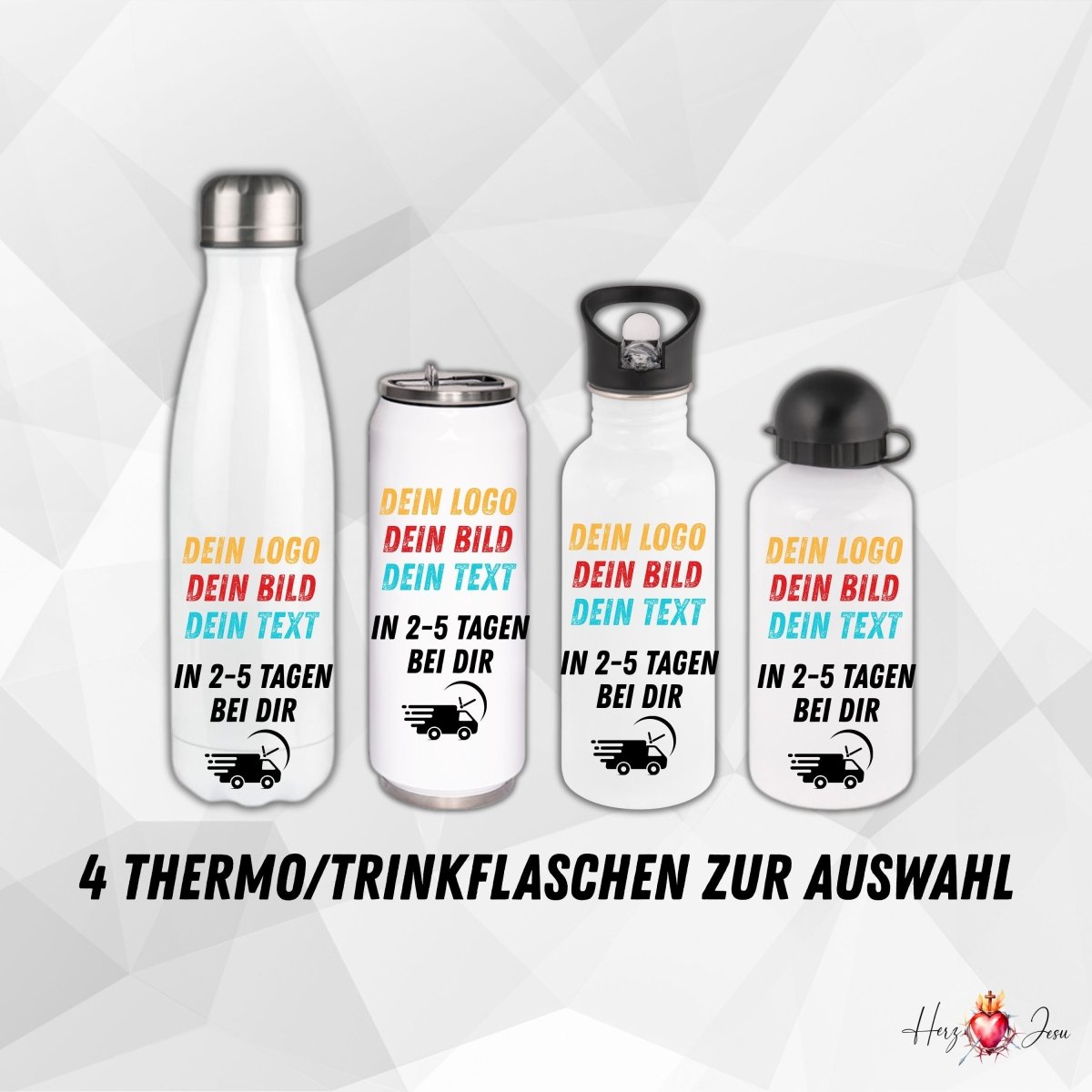 Personalisierte Trinkflasche Logo Werbeartikel Wappen Wasserflasche Fotogeschenke_0007E - Herz Jesu