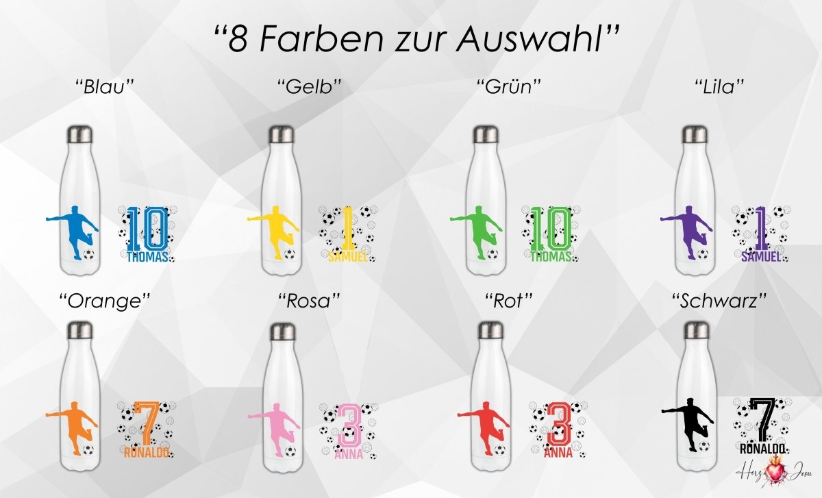 Personalisierte Trinkflasche mit Namen Fußball Thermobecher Geburtstag _0010E - Herz Jesu