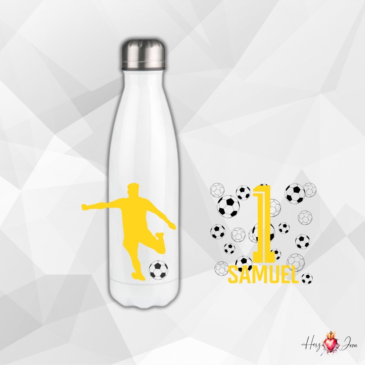 Personalisierte Trinkflasche mit Namen Fußball Thermobecher Geburtstag _0010E - Herz Jesu