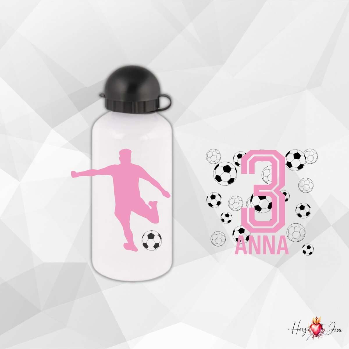 Personalisierte Trinkflasche mit Namen Fußball Thermobecher Geburtstag _0010E - Herz Jesu