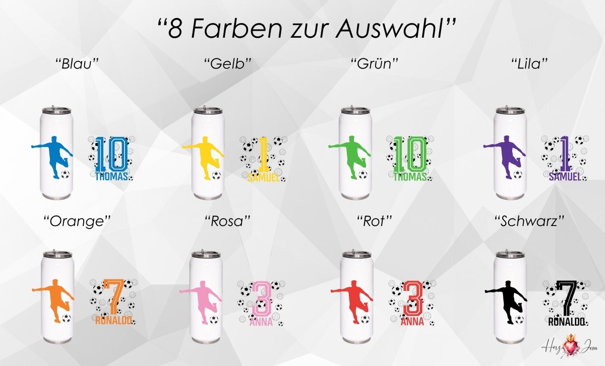 Personalisierte Trinkflasche mit Namen Fußball Thermobecher Geburtstag _0010E - Herz Jesu
