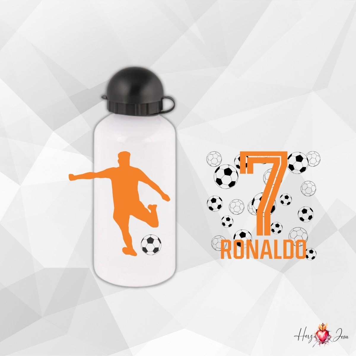 Personalisierte Trinkflasche mit Namen Fußball Thermobecher Geburtstag _0010E - Herz Jesu