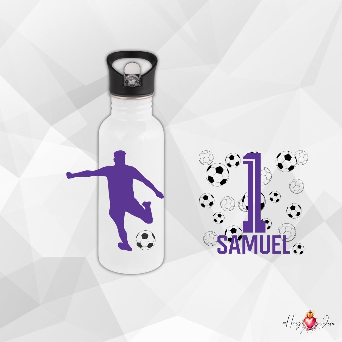 Personalisierte Trinkflasche mit Namen Fußball Thermobecher Geburtstag _0010E - Herz Jesu